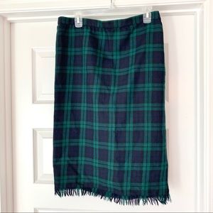 Vintage Green Blue Fringe Wool High Waisted Skirt